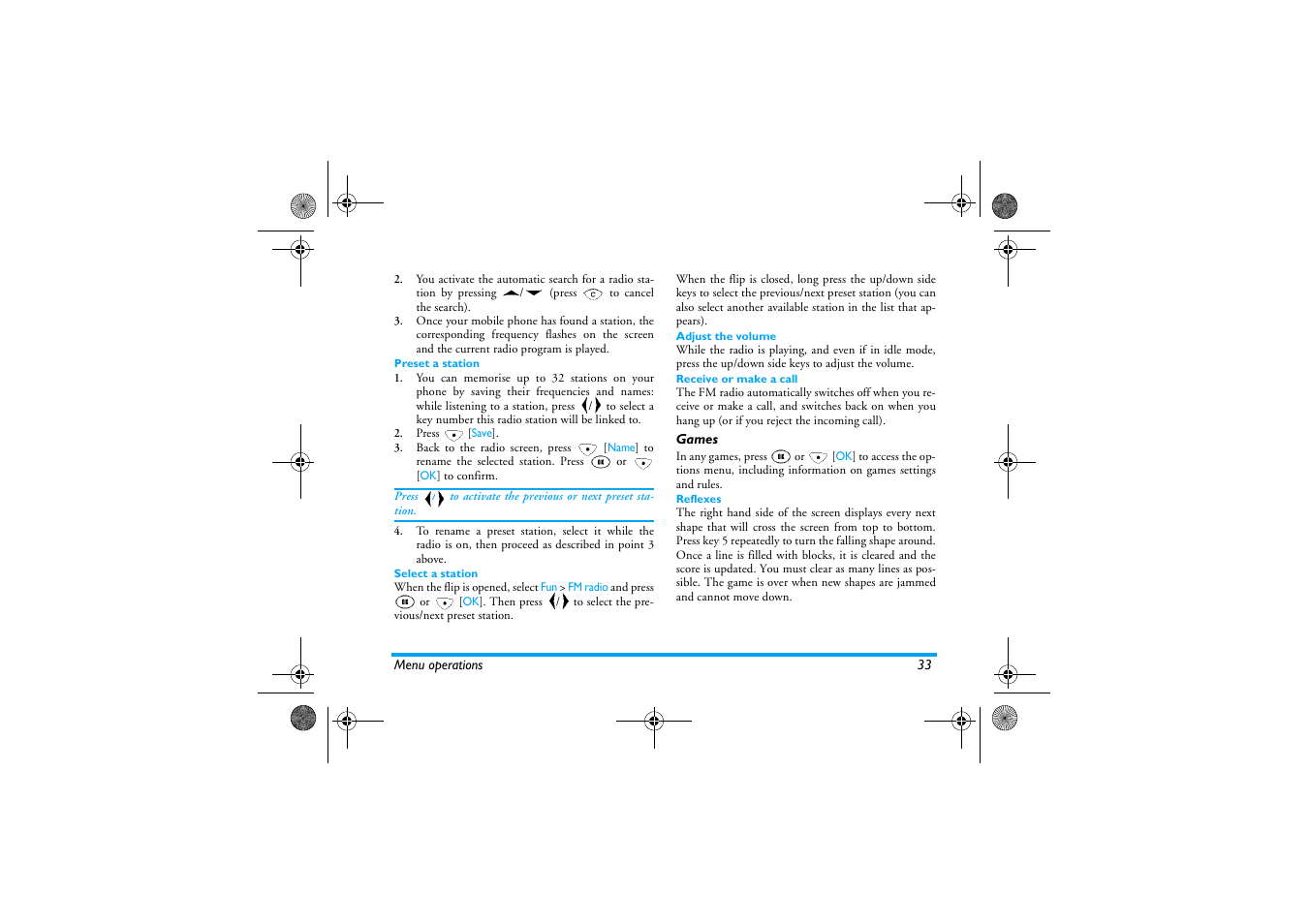 Games | Philips 630 User Manual | Page 34 / 45