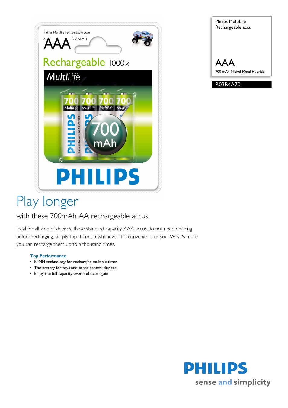 Philips R03B4A70 User Manual | 2 pages