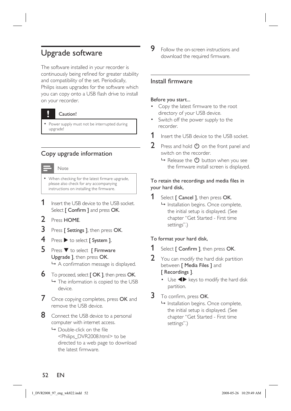 Upgrade software | Philips DVR2008 User Manual | Page 52 / 58