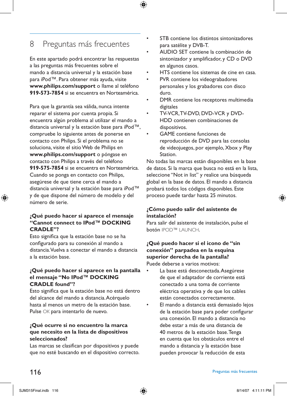 8 preguntas más frecuentes | Philips SJM3151 User Manual | Page 116 / 325