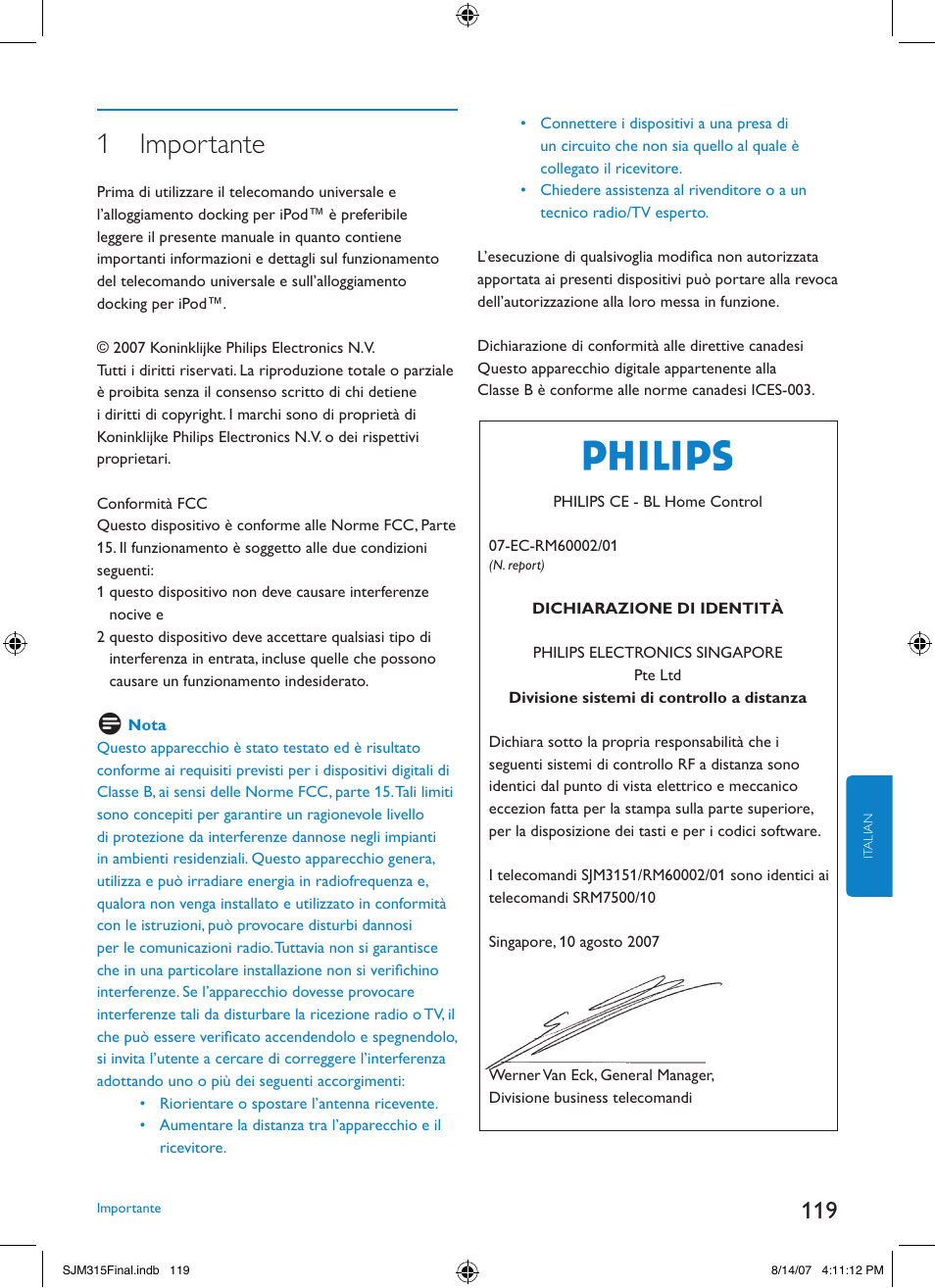 1 importante | Philips SJM3151 User Manual | Page 119 / 325