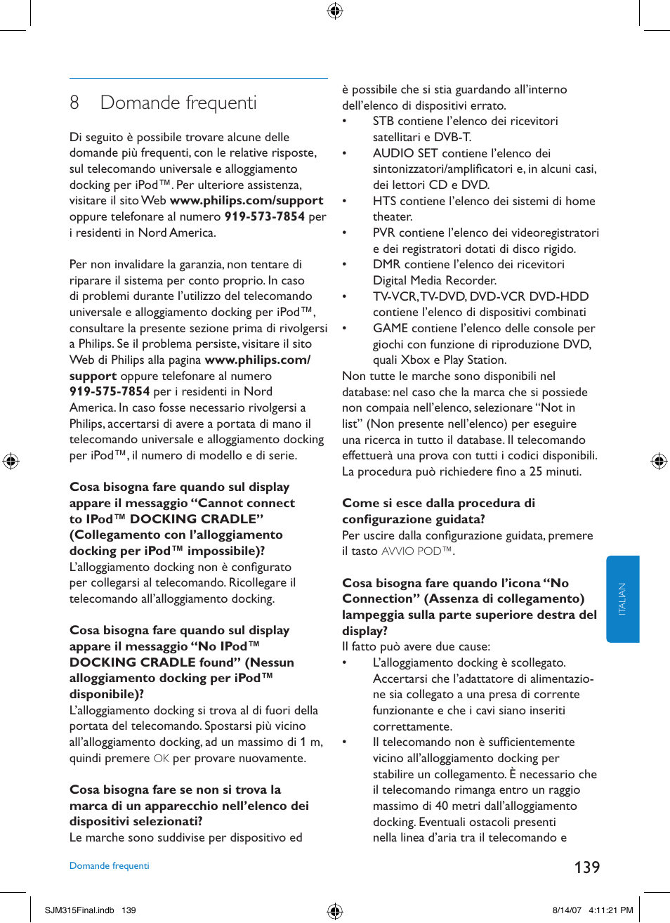 8 domande frequenti | Philips SJM3151 User Manual | Page 139 / 325