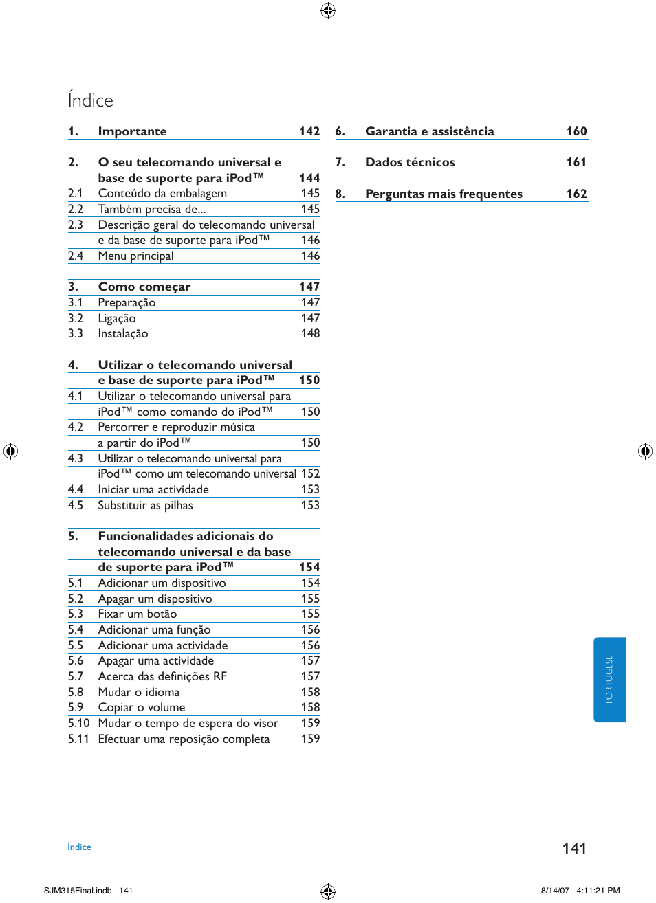 Índice | Philips SJM3151 User Manual | Page 141 / 325