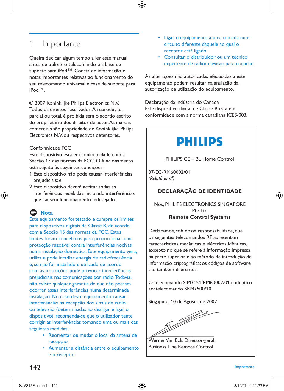 1 importante | Philips SJM3151 User Manual | Page 142 / 325