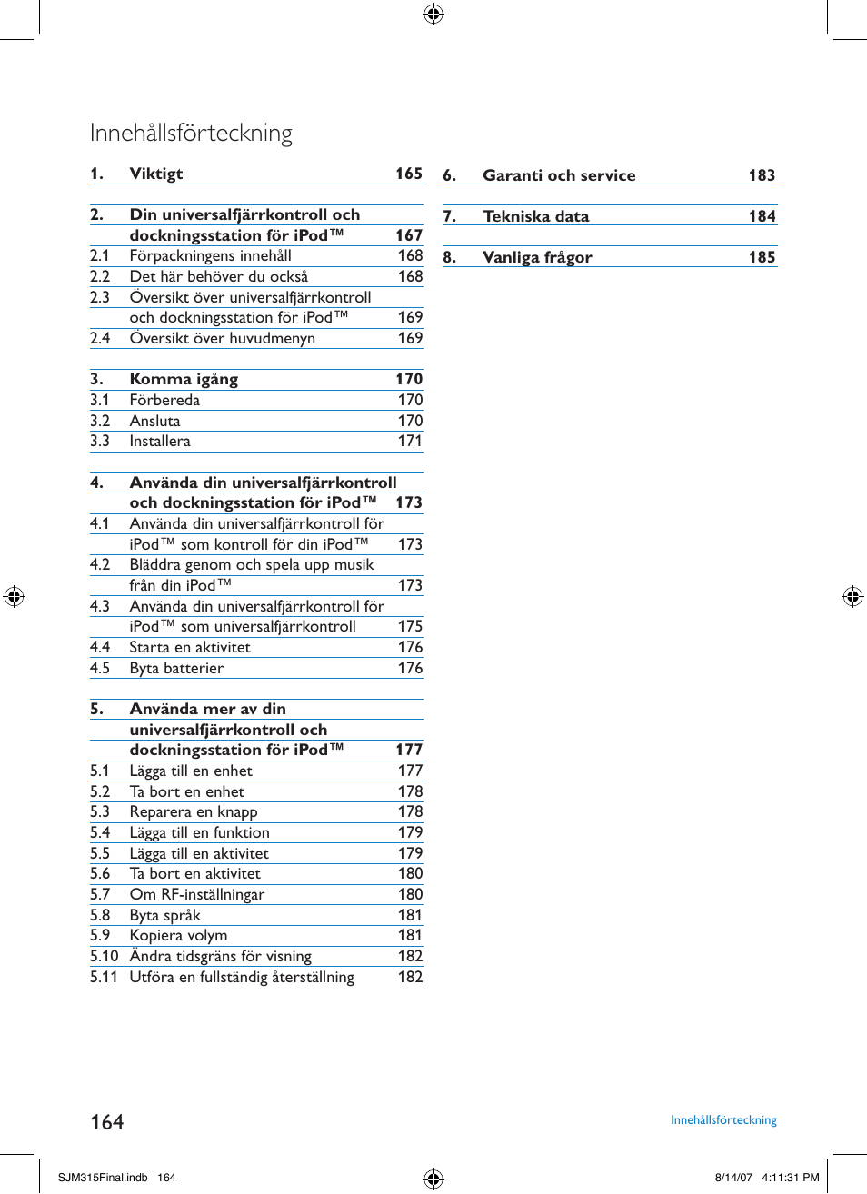 Innehållsförteckning | Philips SJM3151 User Manual | Page 164 / 325