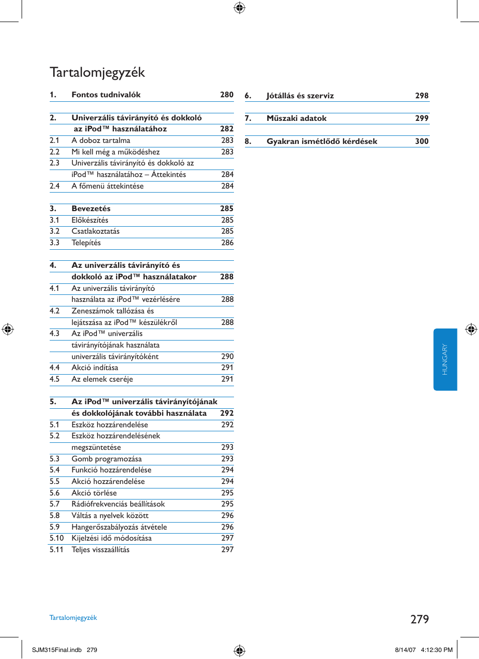 Tartalomjegyzék | Philips SJM3151 User Manual | Page 279 / 325