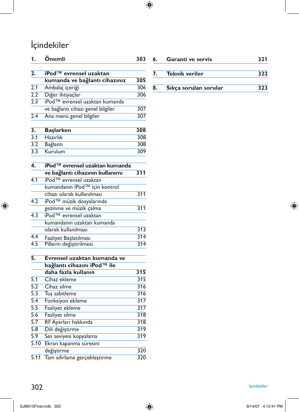 Içindekiler | Philips SJM3151 User Manual | Page 302 / 325