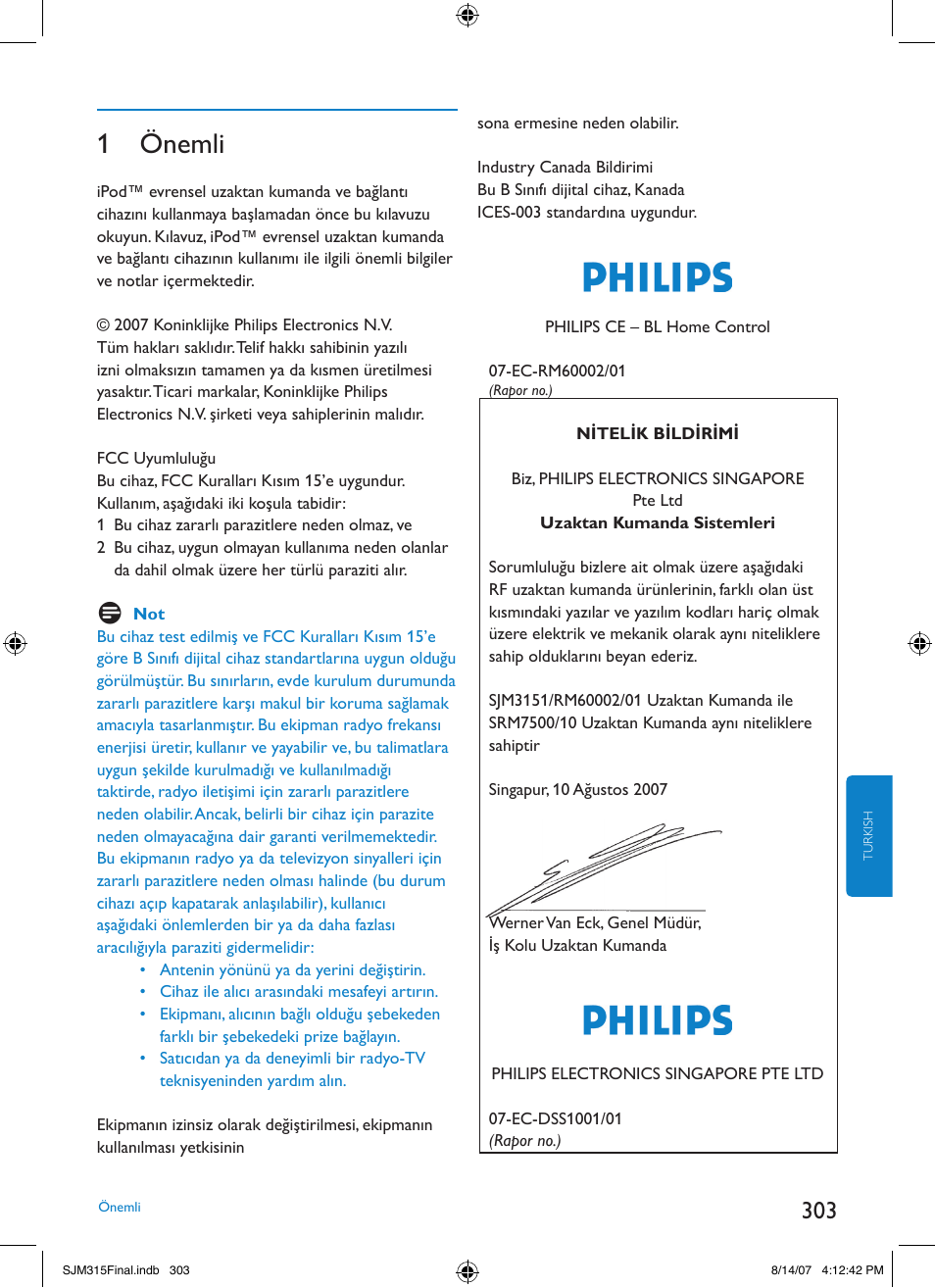 1 önemli | Philips SJM3151 User Manual | Page 303 / 325