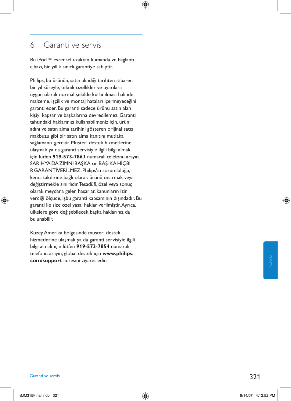 6 garanti ve servis | Philips SJM3151 User Manual | Page 321 / 325