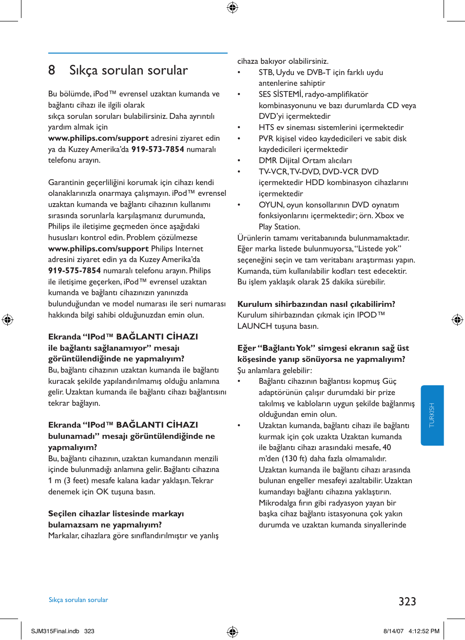 8 sıkça sorulan sorular | Philips SJM3151 User Manual | Page 323 / 325