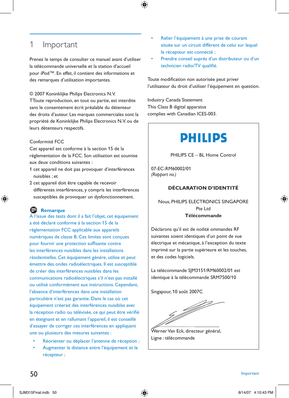 1 important | Philips SJM3151 User Manual | Page 50 / 325