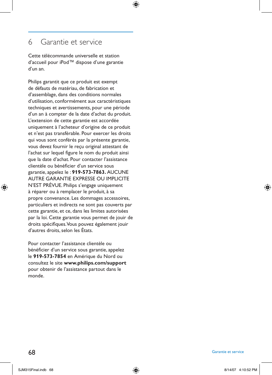 6 garantie et service | Philips SJM3151 User Manual | Page 68 / 325