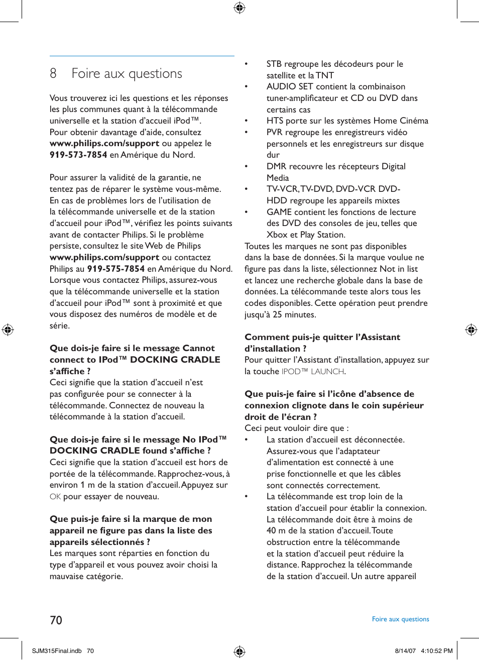 8 foire aux questions | Philips SJM3151 User Manual | Page 70 / 325