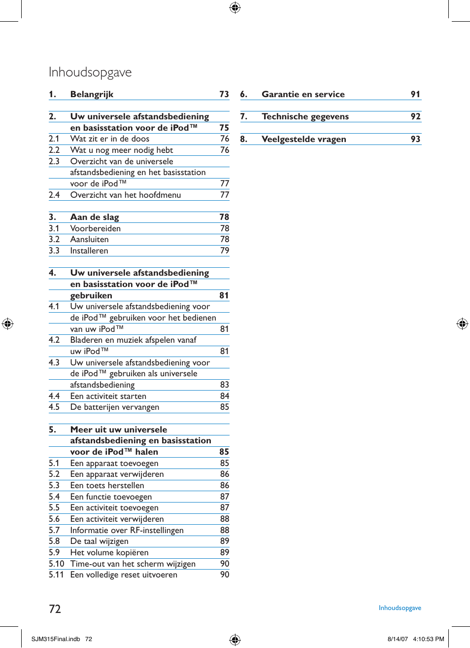 Inhoudsopgave | Philips SJM3151 User Manual | Page 72 / 325