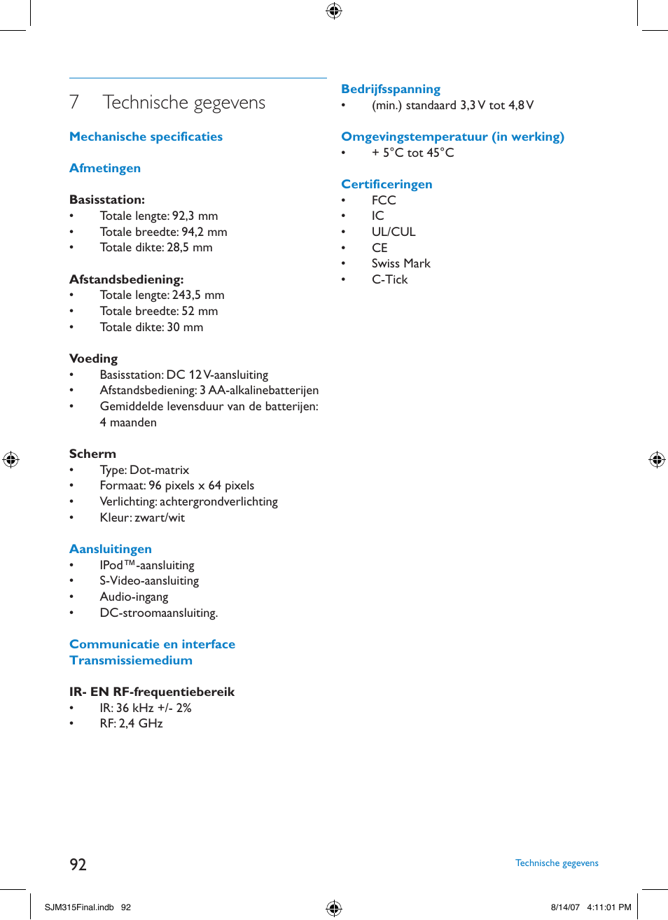 7 technische gegevens | Philips SJM3151 User Manual | Page 92 / 325