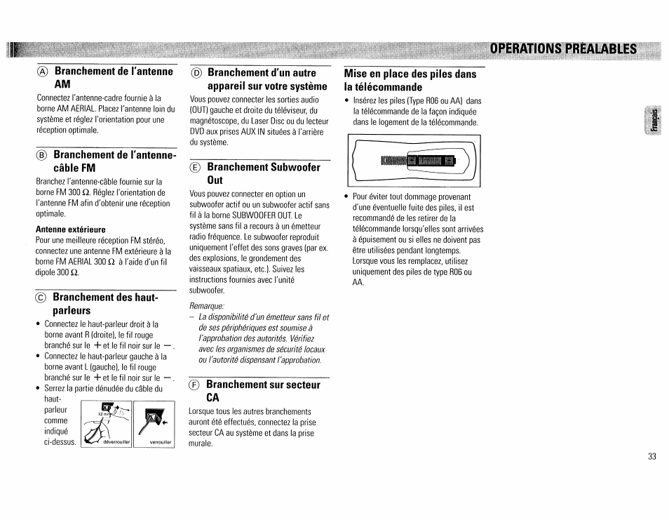 Antenne extérieure, Opérations préalables | Philips FW390C User Manual | Page 33 / 74