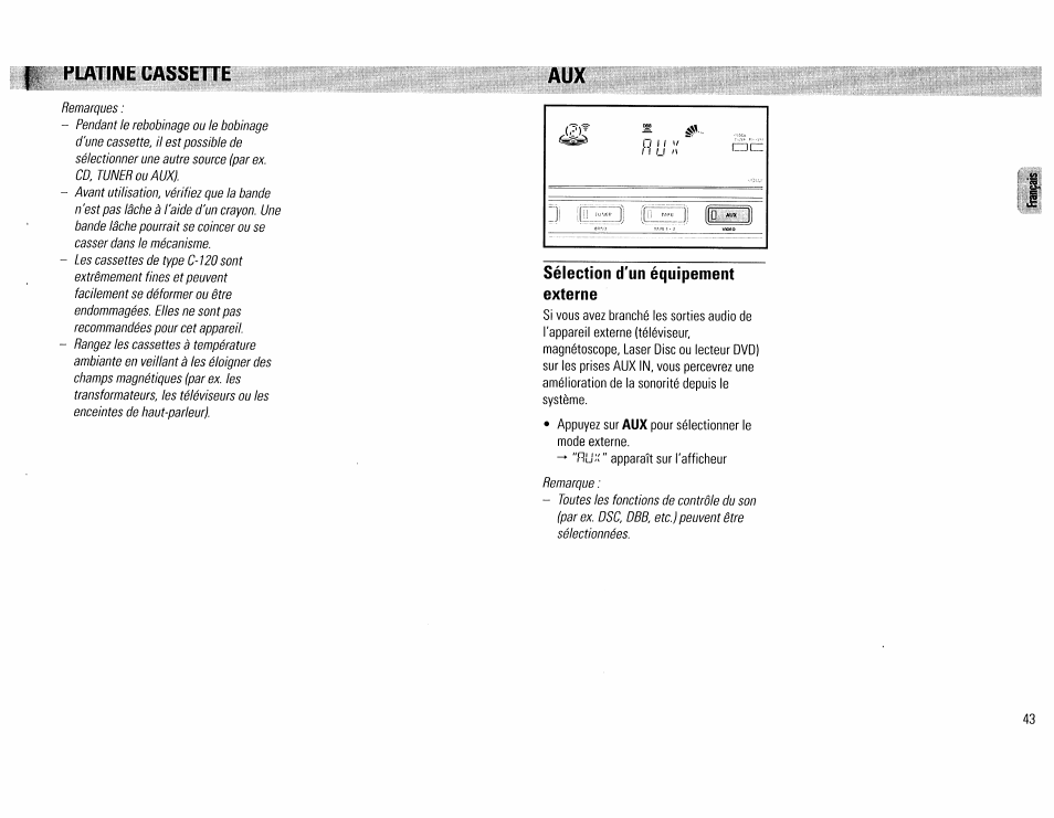 Sélection d'un équipement externe, Platine cassette | Philips FW390C User Manual | Page 43 / 74