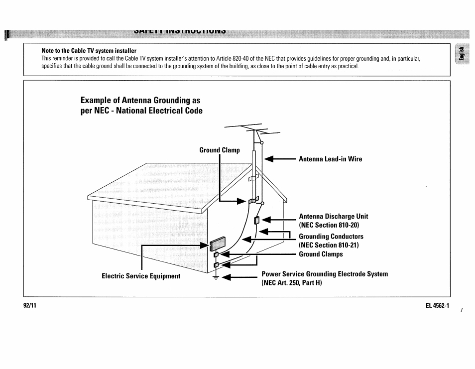 Note to the cable tv system installer, El 4562-1 | Philips FW390C User Manual | Page 7 / 74