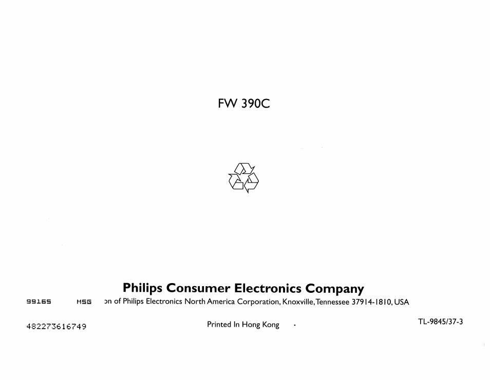 Philips consumer electronics company, Fw 390c | Philips FW390C User Manual | Page 74 / 74
