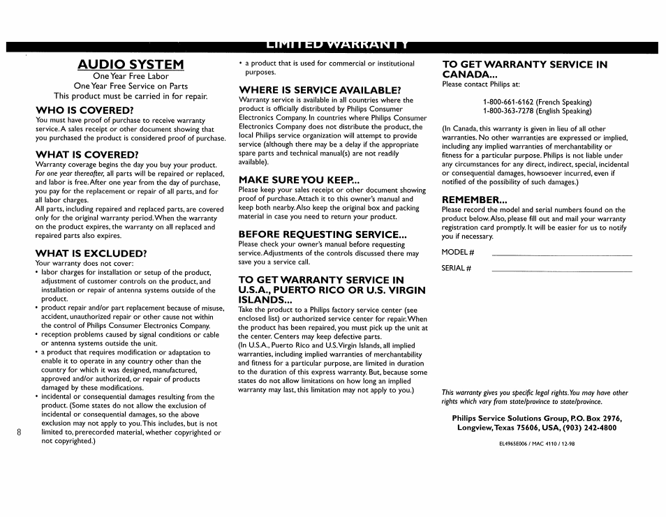 Audio system | Philips FW390C User Manual | Page 8 / 74