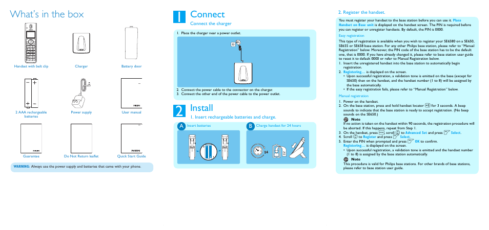 What’s in the box, Connect, Install | Philips SE6580B/37 User Manual | Page 2 / 6