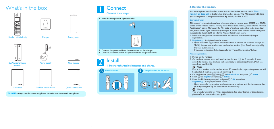 What’s in the box, Connect, Install | Philips SE6580B/37 User Manual | Page 4 / 6