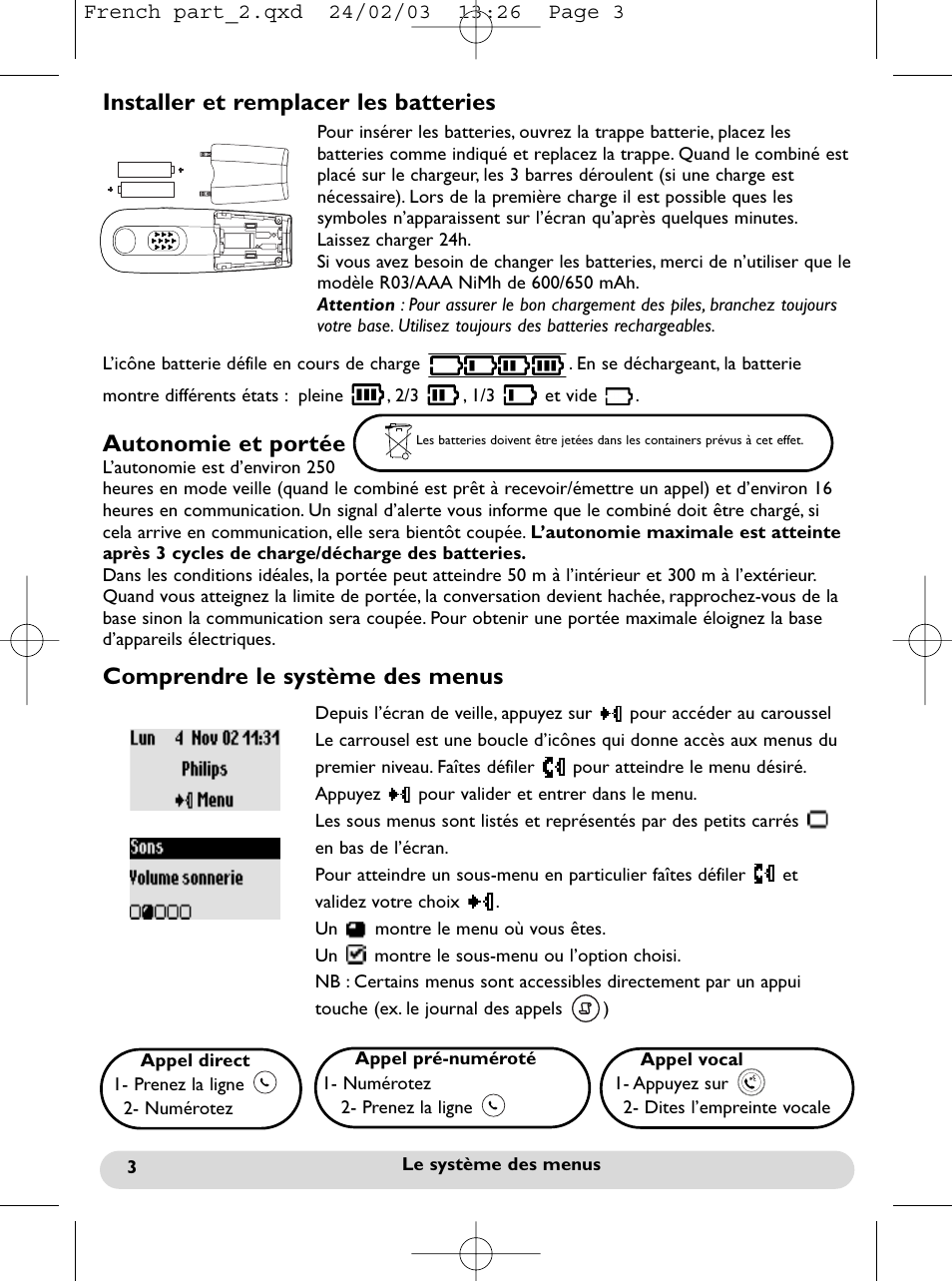 Installation et système des menus, Comprendre le système des menus | Philips Onis 300 Vox User Manual | Page 13 / 47