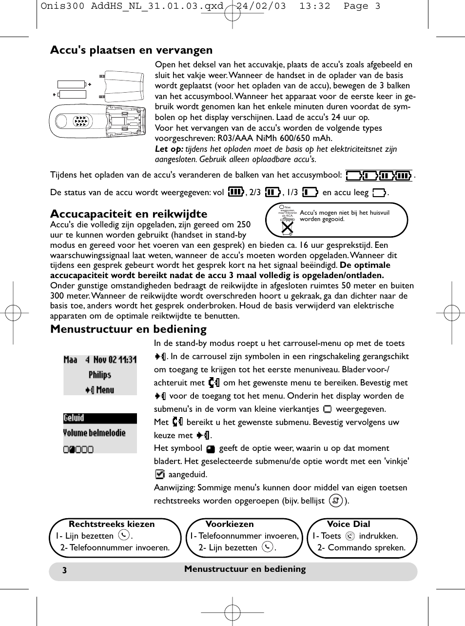 Menustructuur en bediening | Philips Onis 300 Vox User Manual | Page 31 / 47