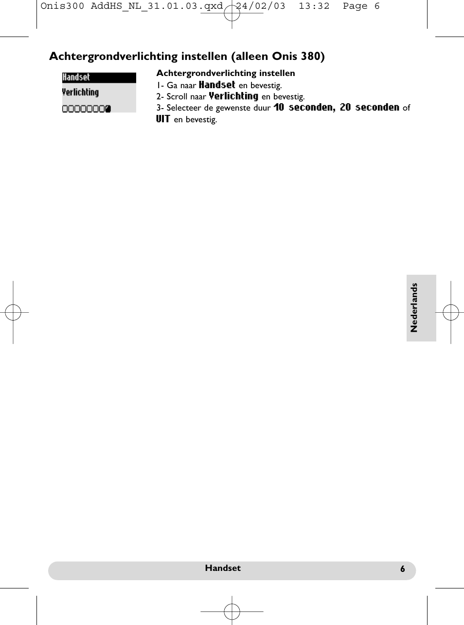 Achtergrondverlichting instellen (alleen onis 380) | Philips Onis 300 Vox User Manual | Page 34 / 47