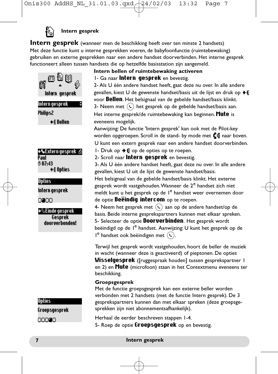 Intern gesprek | Philips Onis 300 Vox User Manual | Page 35 / 47