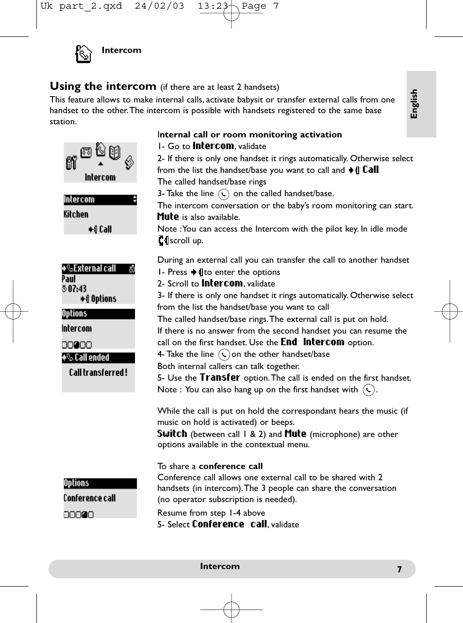 Intercom feature, Using the intercom | Philips Onis 300 Vox User Manual | Page 8 / 47