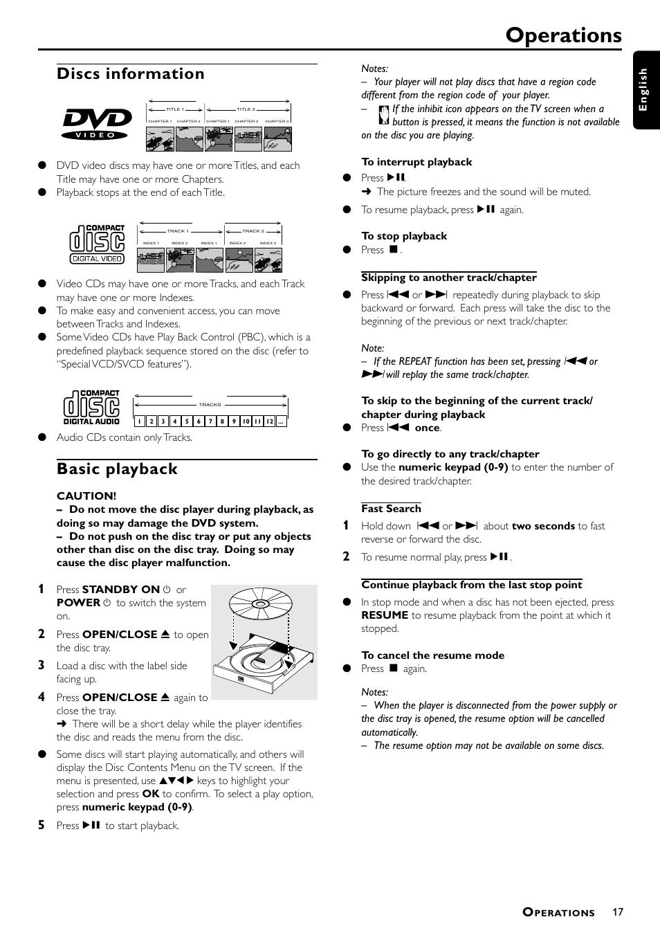 Operations, Discs information, Basic playback | Philips - MX3660D User Manual | Page 19 / 27