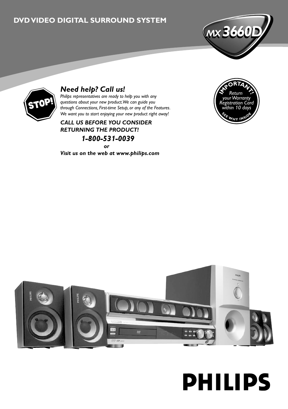 3660d, Need help? call us, Dvd video digital surround system | Philips - MX3660D User Manual | Page 3 / 27