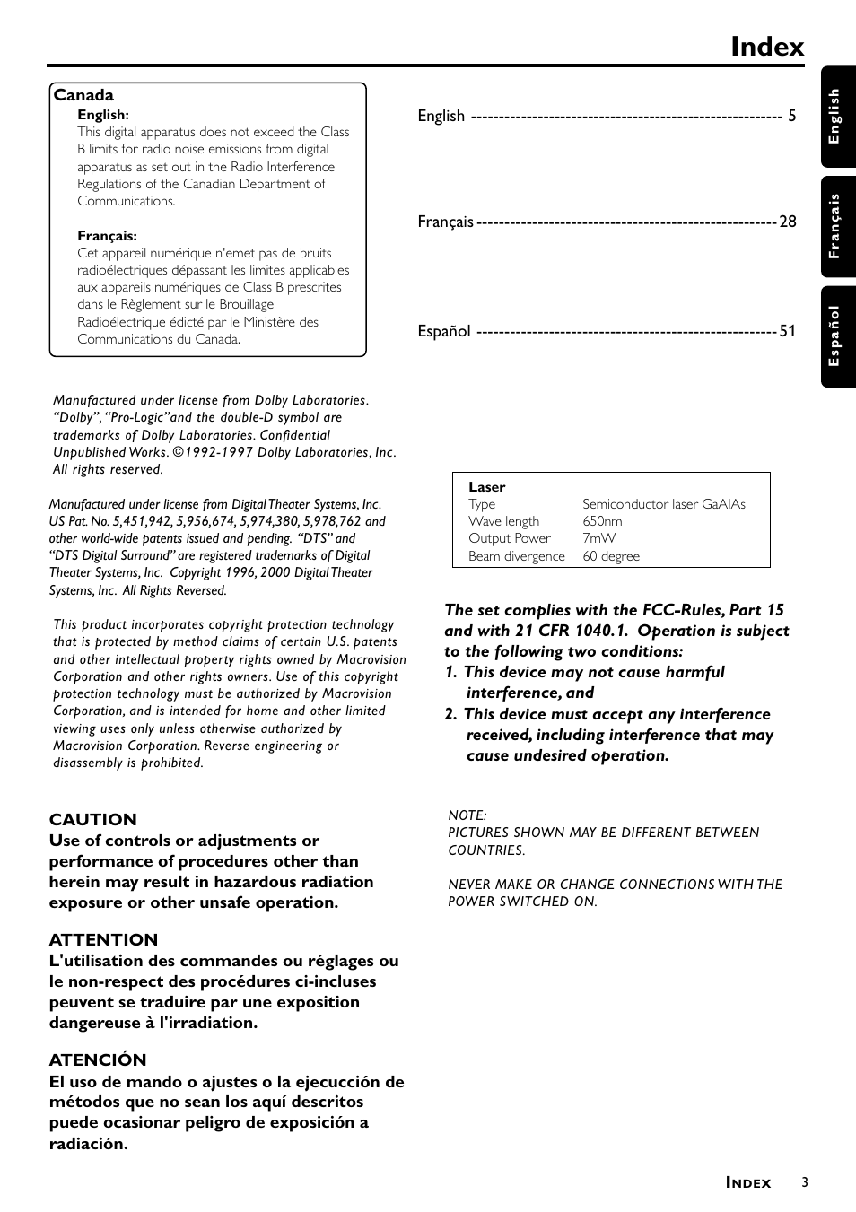 Index | Philips - MX3660D User Manual | Page 5 / 27