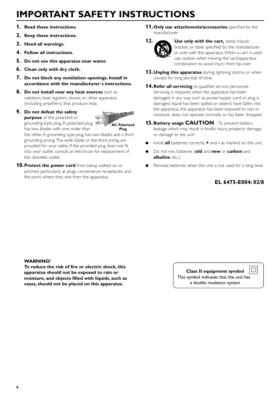 Important safety instructions | Philips - MX3660D User Manual | Page 6 / 27