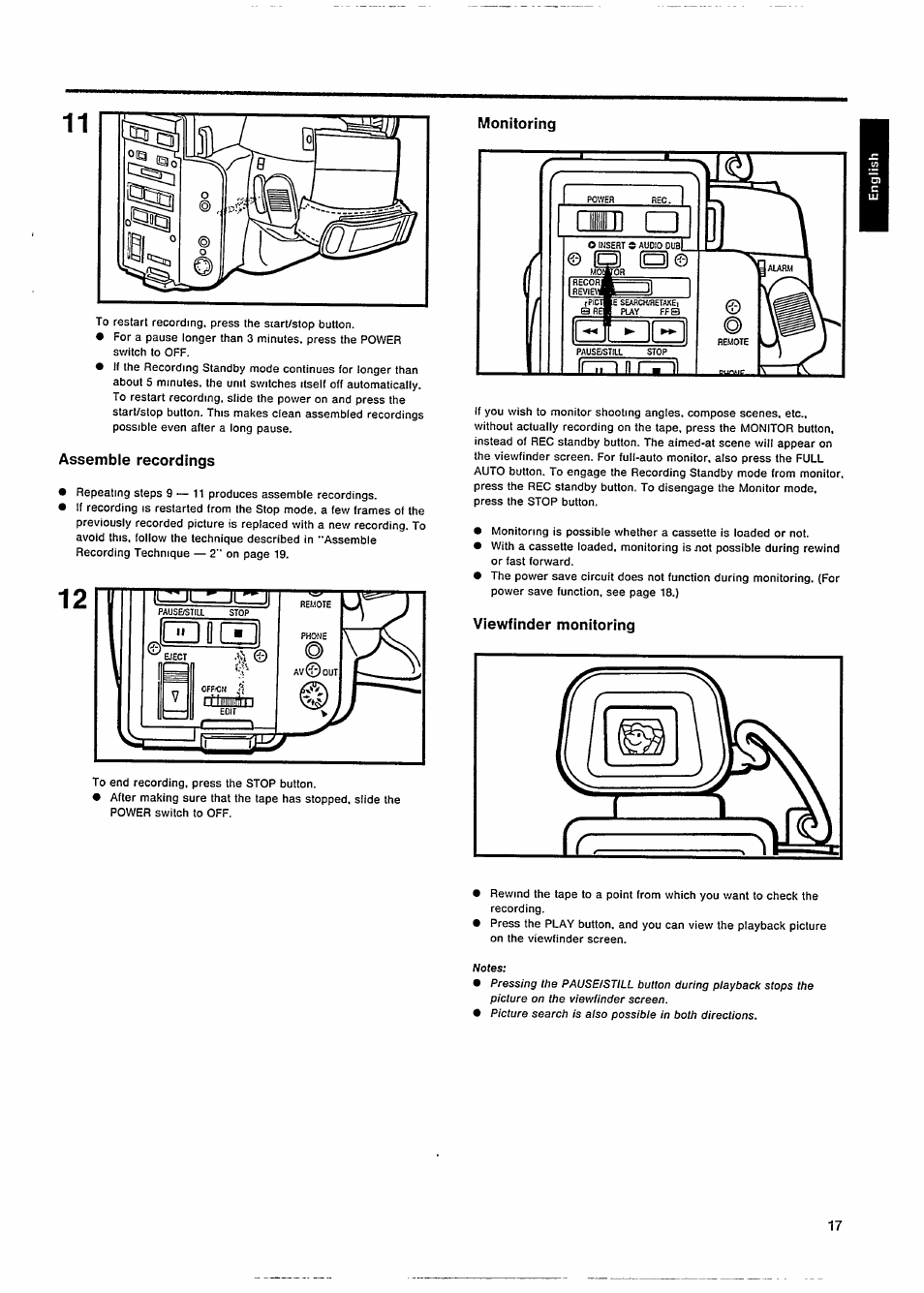 Assemble recordings, Viewfinder monitoring, Veiwfinder monitoring | Philips VKR 6865 User Manual | Page 19 / 42