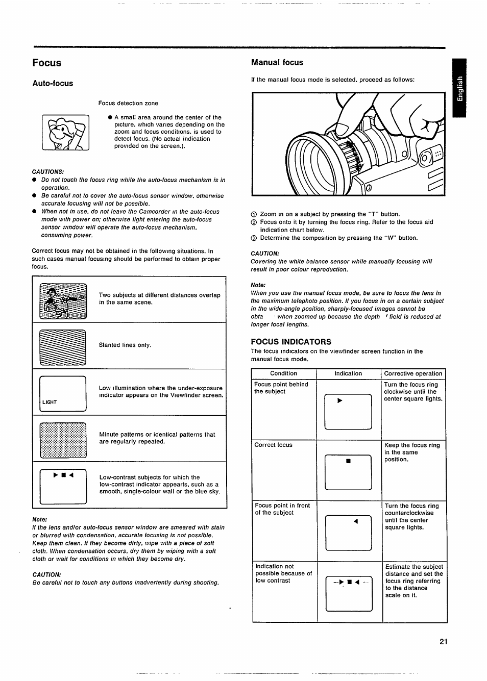 Manual focus, Focus indicators, Focus | Auto-focus | Philips VKR 6865 User Manual | Page 23 / 42