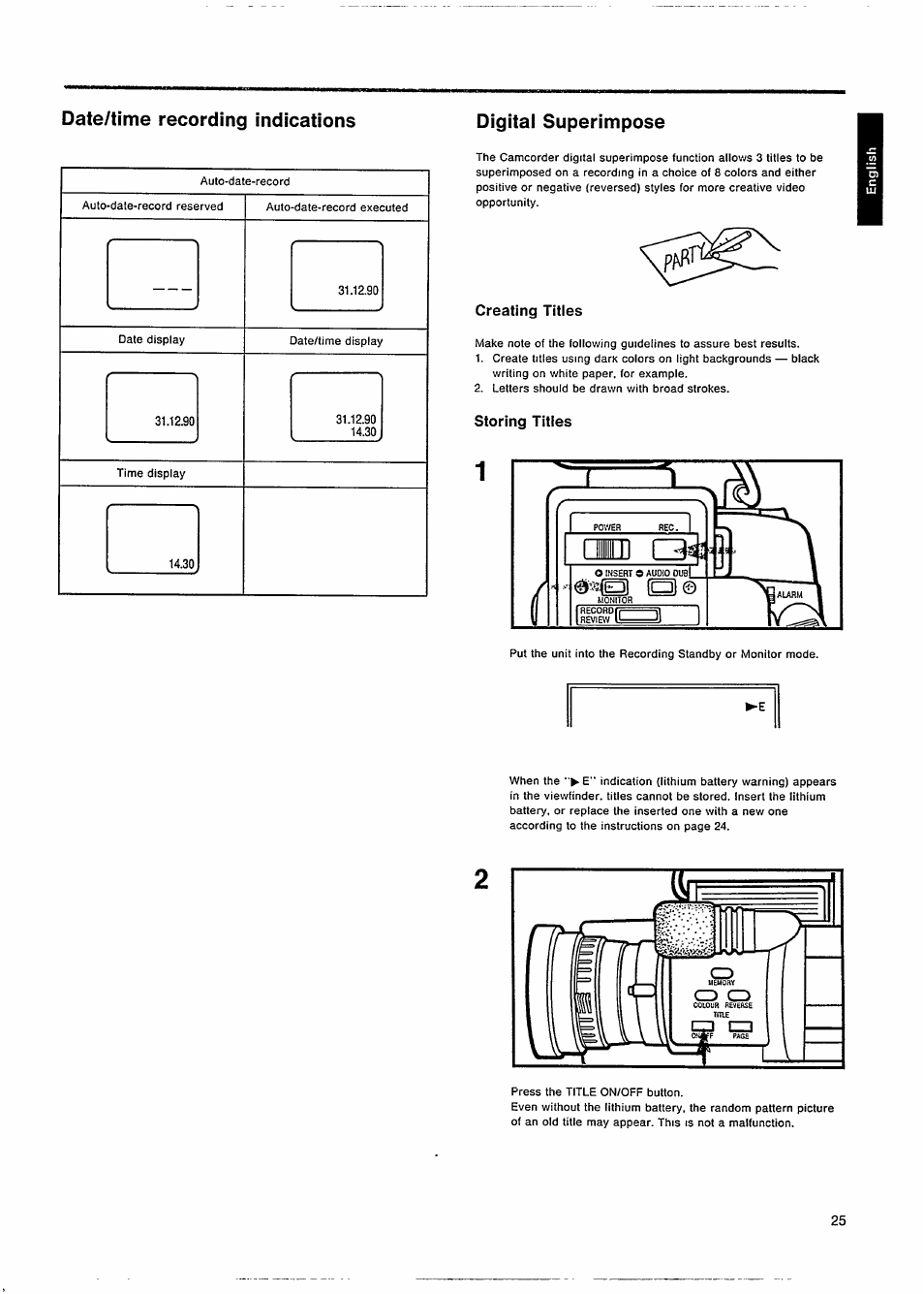 Date/time recording indications, Creating titles, Storing titles | Philips VKR 6865 User Manual | Page 27 / 42