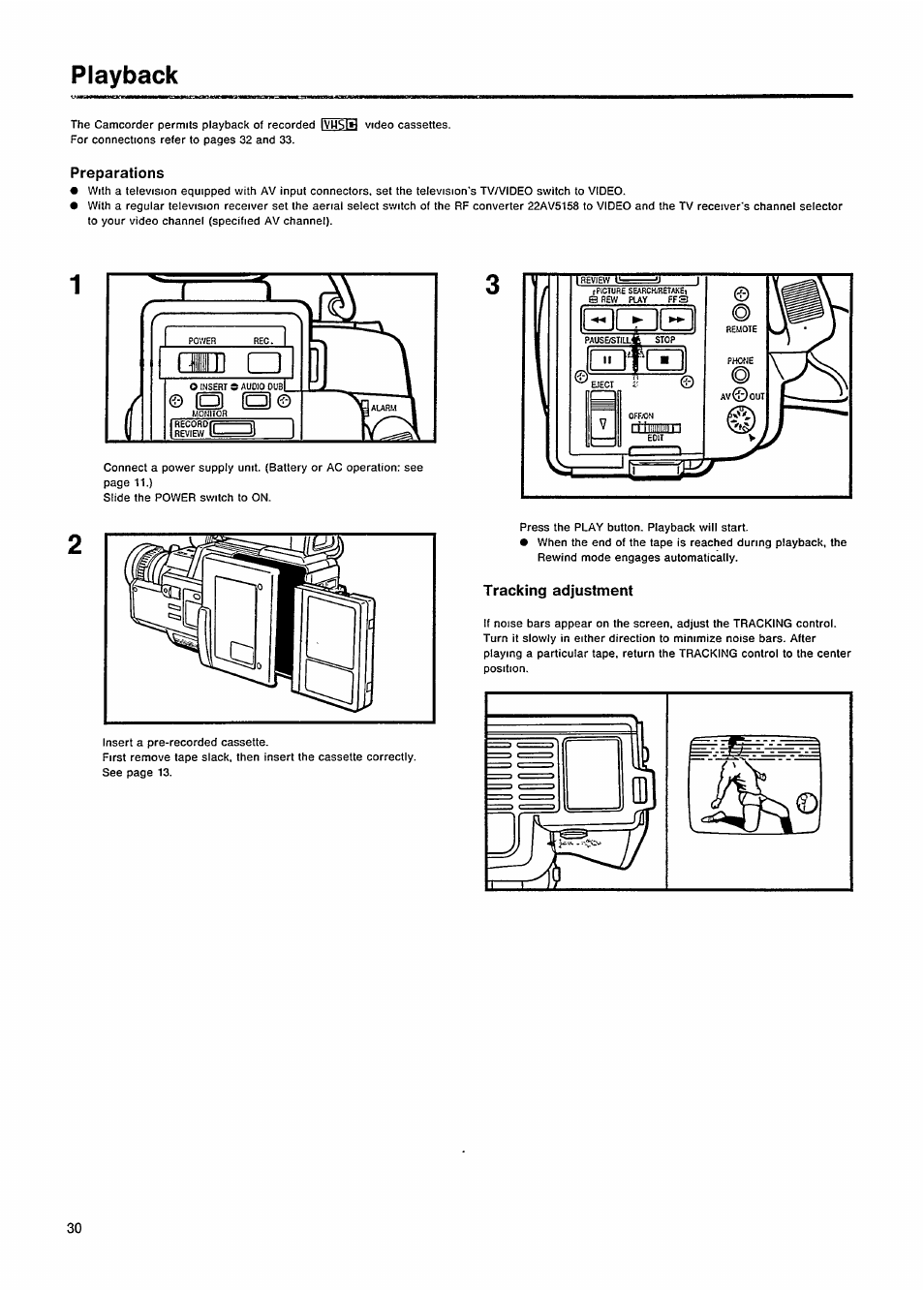 Playback, Preparations, Tracking adjustment | Philips VKR 6865 User Manual | Page 32 / 42