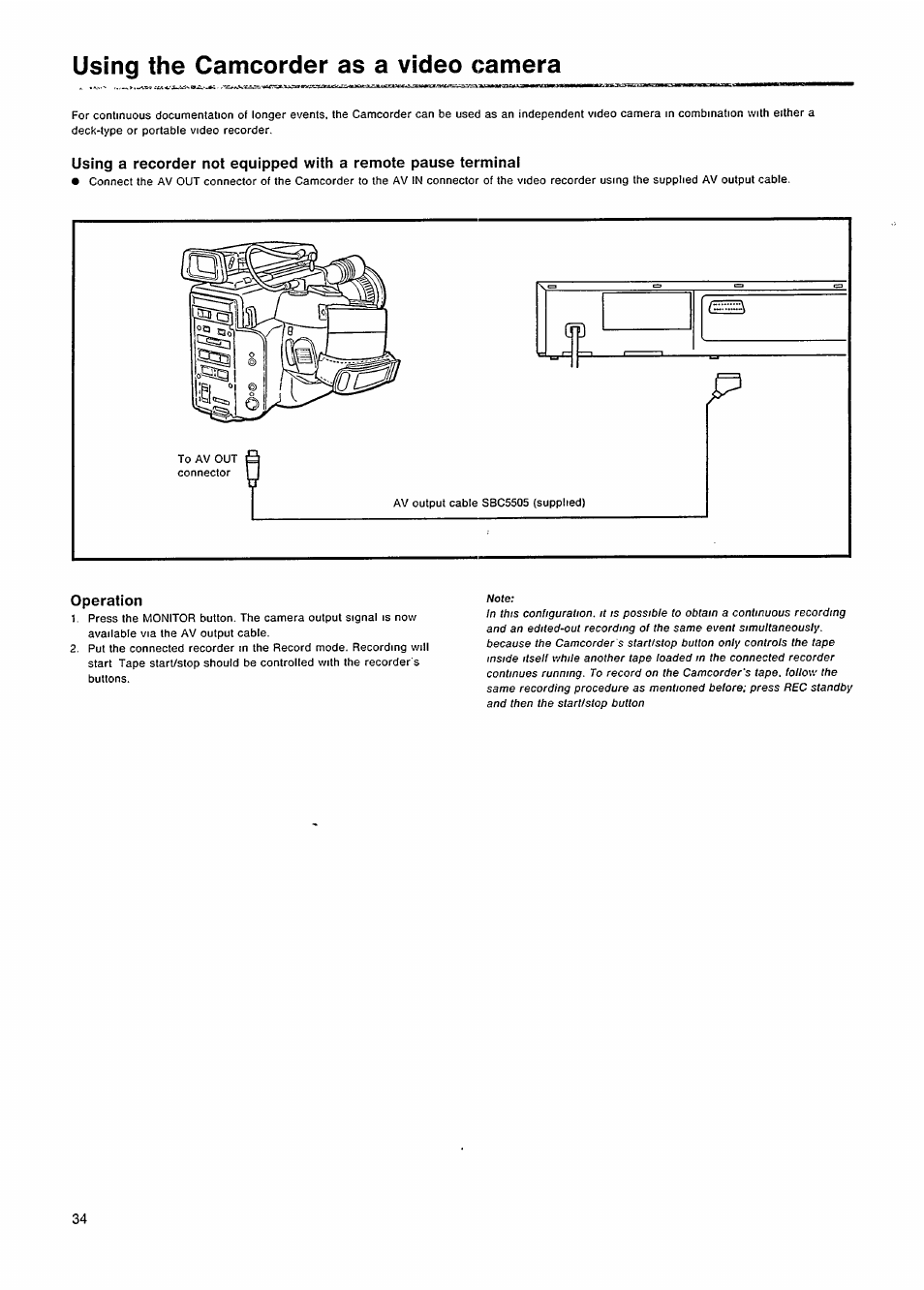 Using the camcorder as a video camera, Operation | Philips VKR 6865 User Manual | Page 36 / 42