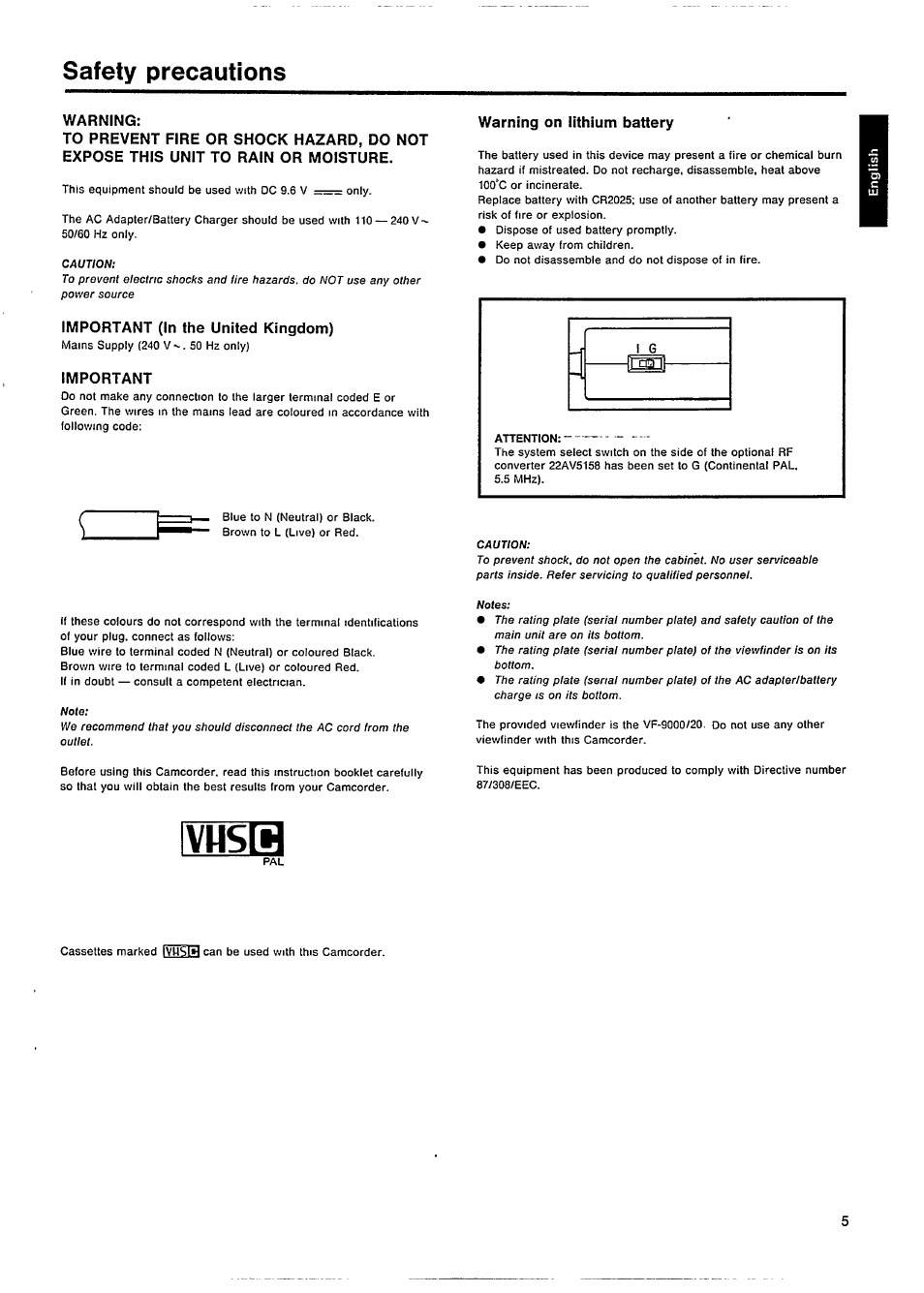 Safety precautions, Warning, Important (in the united kingdom) | Important, Warning on lithium battery | Philips VKR 6865 User Manual | Page 7 / 42