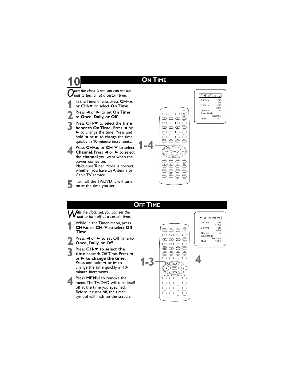 Press 2 or 3 to set on time to once, daily, or off | Philips 20DV6942/37 User Manual | Page 14 / 36