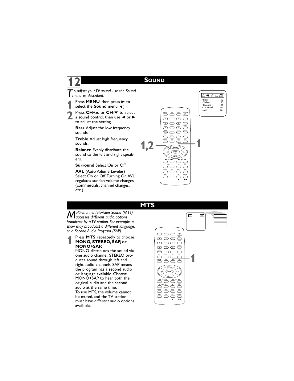 Ound, Press menu , then press 3 to select the sound menu | Philips 20DV6942/37 User Manual | Page 16 / 36