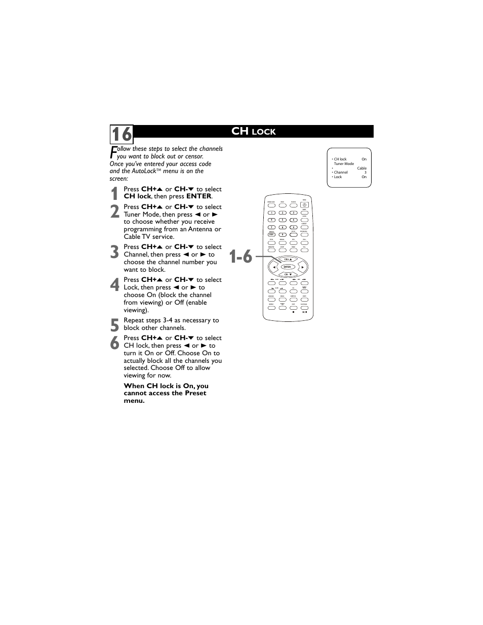 Lock, Menu is on the screen | Philips 20DV6942/37 User Manual | Page 20 / 36