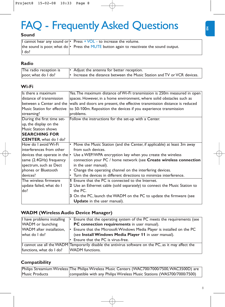 Faq - frequently asked questions | Philips Stremium Wireless Music Station WAS6050 User Manual | Page 11 / 17