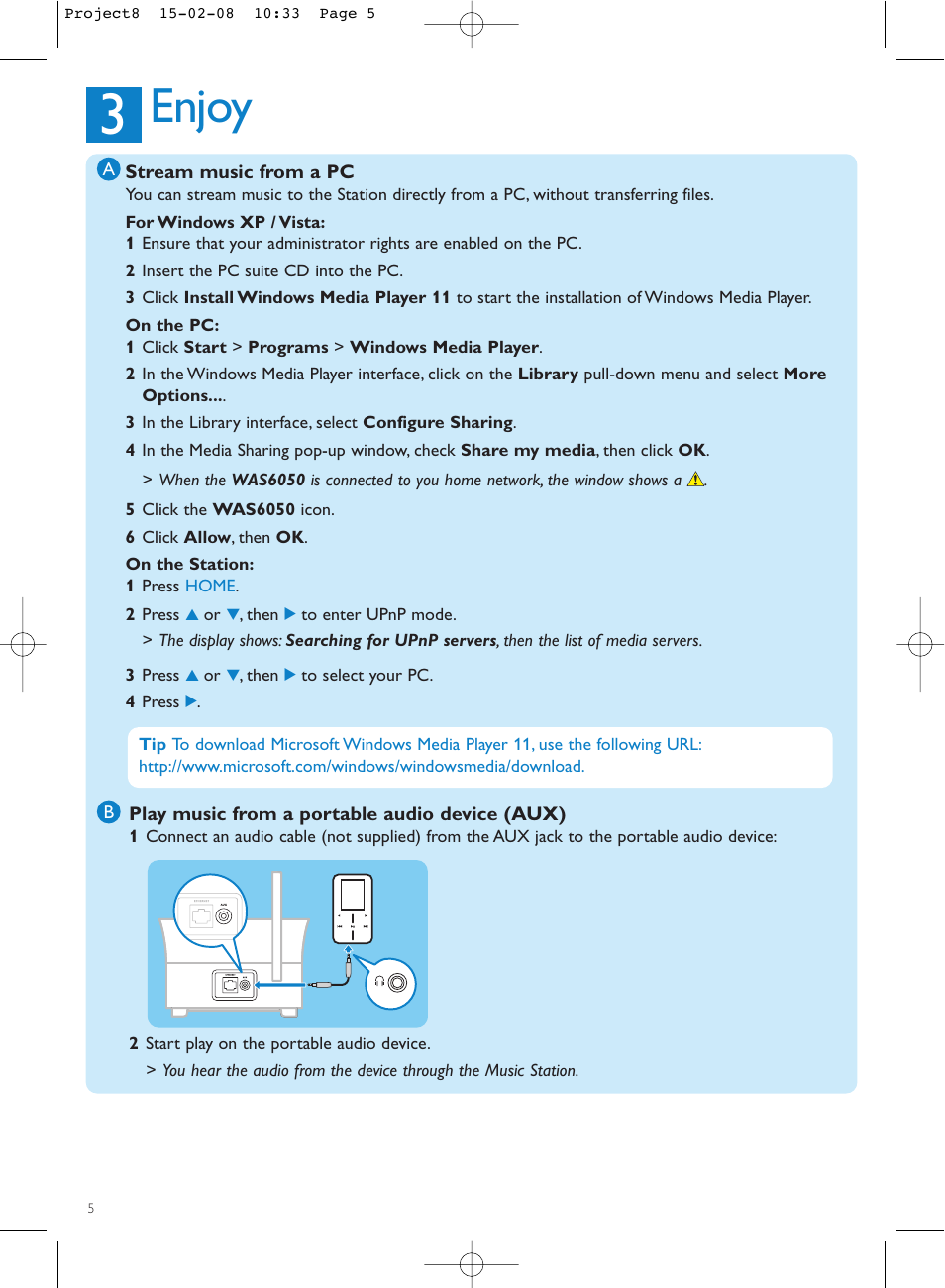 Enjoy | Philips Stremium Wireless Music Station WAS6050 User Manual | Page 8 / 17