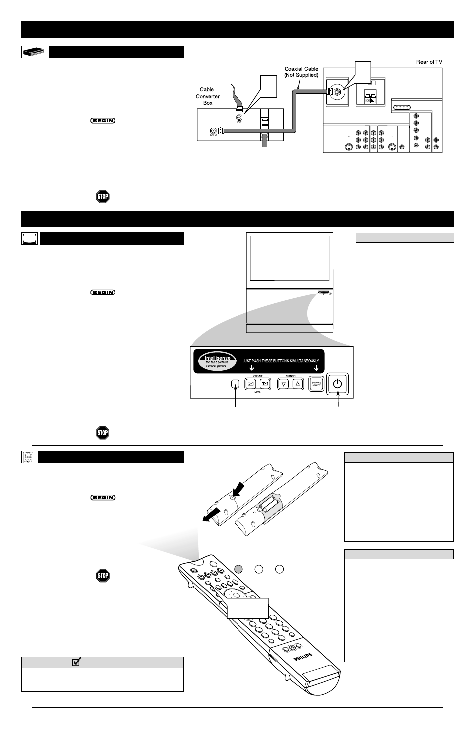 Tv c, Perating the, Elevision and | Emote, Ontrol t, Aking, Asic, Onnections, Continued, Elevision | Philips Rear-Projection HDTV Monitor User Manual | Page 2 / 8