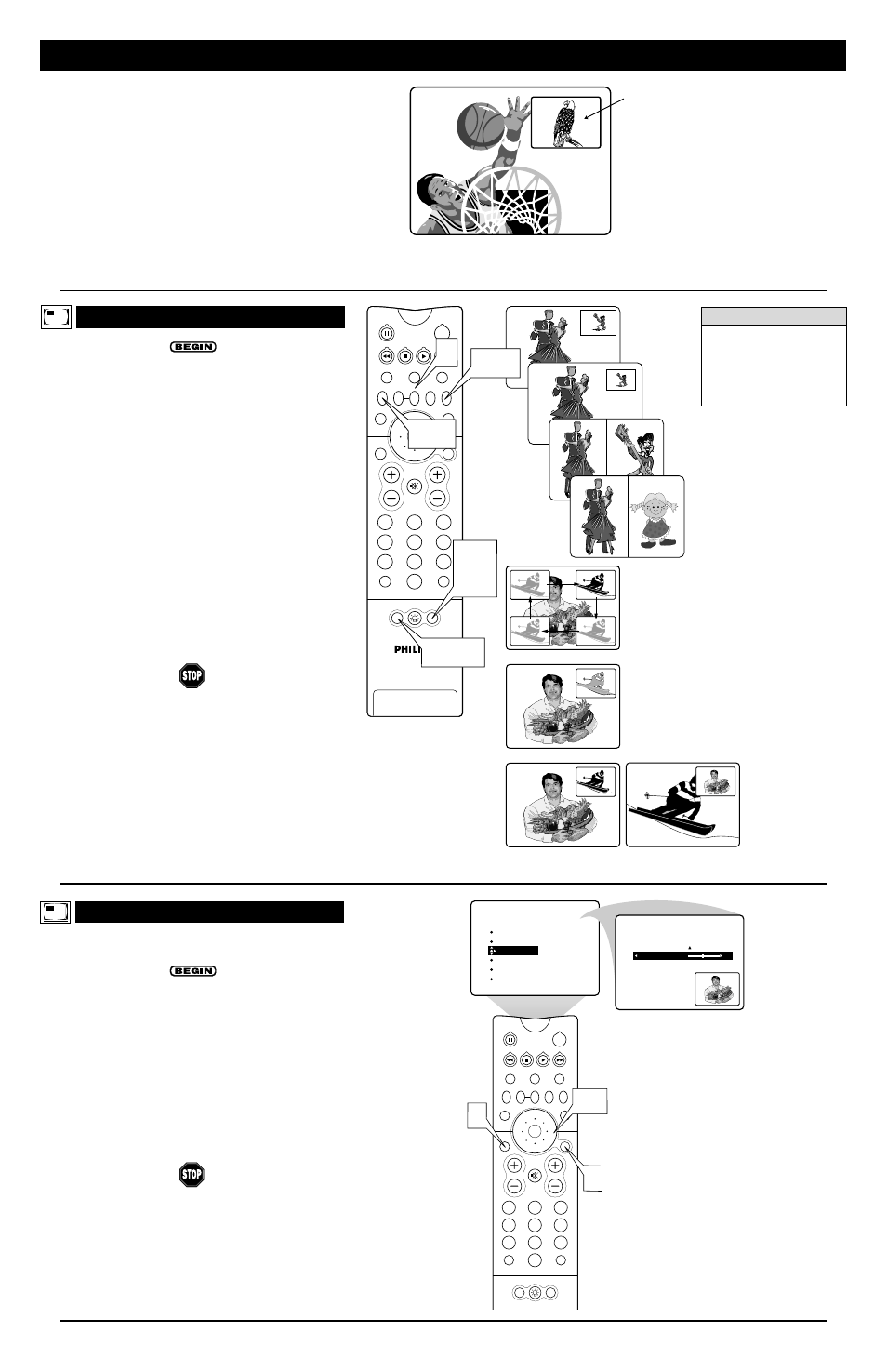 Pip) f, Pip t, Sing the | Icture, Eature u, Pip b, Djusting, Uttons | Philips Rear-Projection HDTV Monitor User Manual | Page 8 / 8