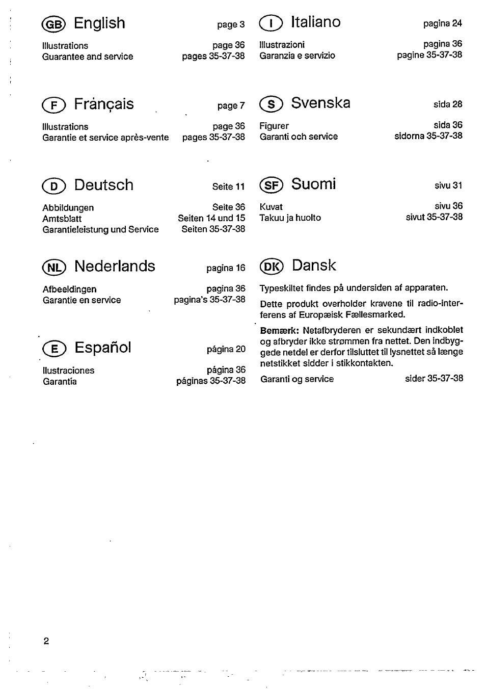 English, D) deutsch, Nl) nederlands | T) español, T) italiano, F) frânçais, S) svenska, Deutsch, Suomi, Nederlands | Philips D8479 User Manual | Page 2 / 10