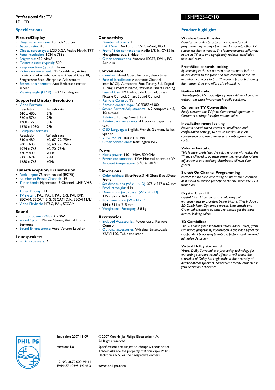 Philips 15HF5234C User Manual | Page 2 / 2